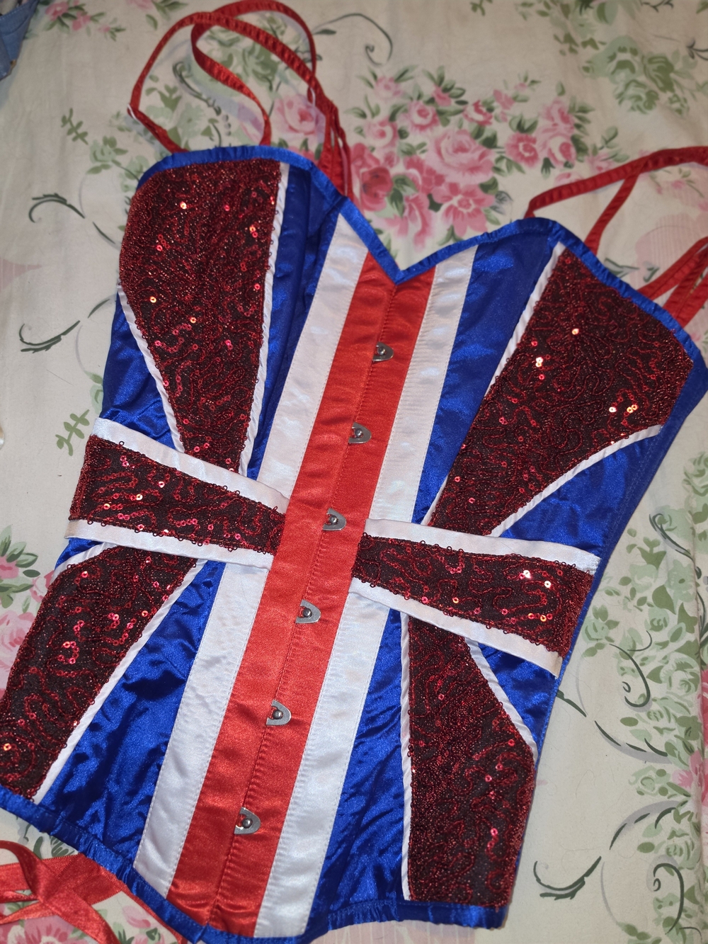 Union Jack Sequin Corset Top - Red, White & Blue